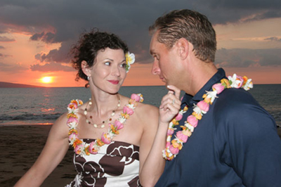 renew vows in Hawaii Couple gaze into eyes