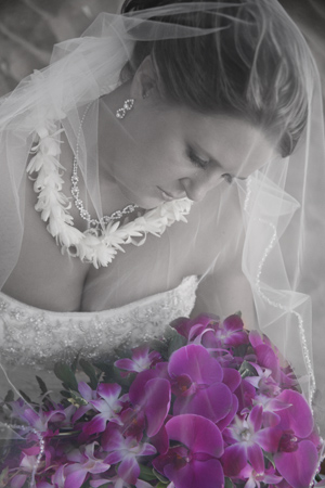 black and white photo of maui bride