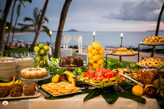 Food set up for the best maui wedding reception site