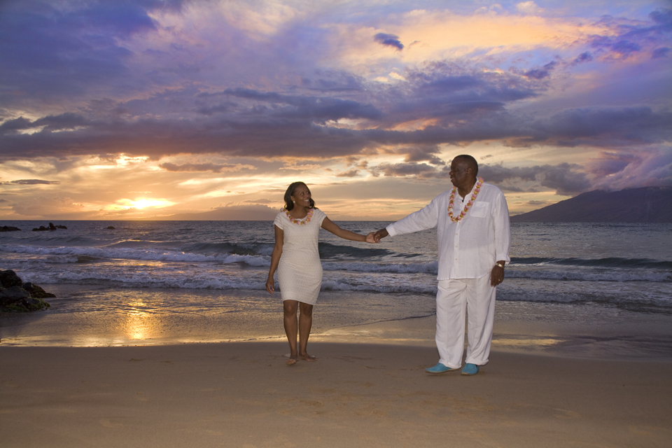 african american couple at their hawaiian vow renewal