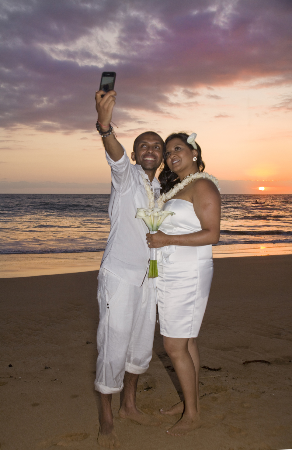 taking a selfie at their Hawaii Wedding