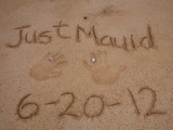 Just Maui'd in the sand at wedding in hawaii